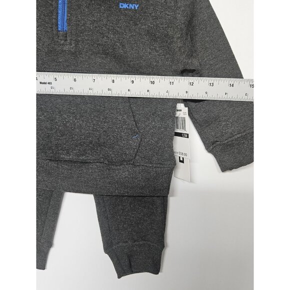 DKNY  12M, Set Of 3, Grey Pull Over Jacket/Grey Pants/ Crew Neck Logo T Shirt - Picture 10 of 11